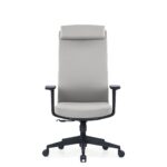 Silla ejecutiva NEW ELEGANCE en colores negro y gris con cabecero ajustable, soporte lumbar y brazos 4D